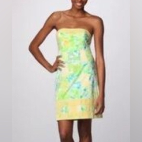 Lilly Pulitzer Bowen Gator Patch Print Cotton Poplin Lace Strapless Dress size 4 - Picture 10 of 10